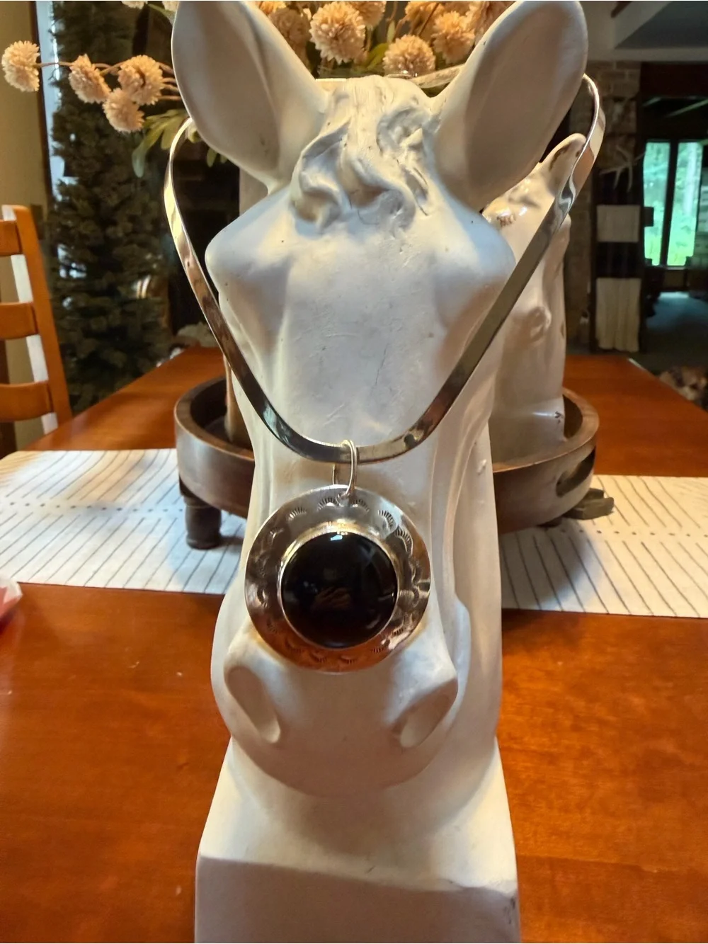 Large Vintage Sterling Silver Pendant with Black Onyx Center